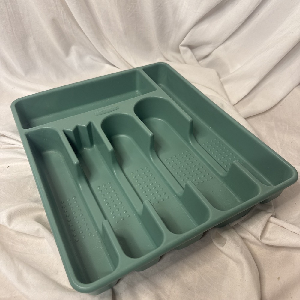 VTG Rubbermaid Silverware Flatware Storage Tray Organizer 2925 Dark Green 6 Slot